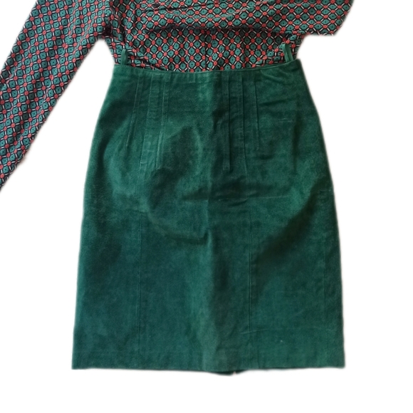 Vintage Eaton Forest Green Pig Split Suede A-Line Skirt - SOLD - Picture 1 of 4